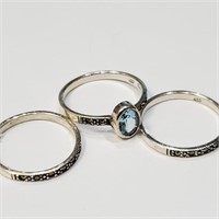 $200 Silver Lots Of 3 Ring,Blue Topaz+Marcasute Ri