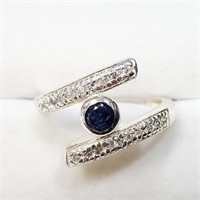 $120 Silver Created Sapphire + Cz Ring