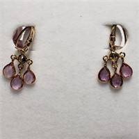 $3600 14K  Pink Sapphire 1.6Ct Dia 0.22Ct Earrings
