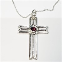$140 Silver Cz Cross 18" Necklace