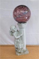 Gazing Ball With Cherub Base Top to Bottom 27"