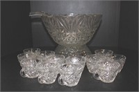 Crystal 12" Punch Bowl with 12 Cups and Ladle