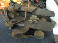 1880'S WOODEN ROLLER SKATES W/LEATHER STRAPS-10