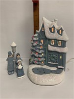 Handpainted ceramic house with Carolers