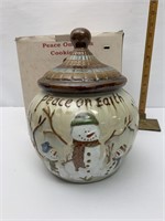 Peace on earth snowman cookie jar