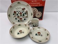 Christmas village service for 4 stoneware