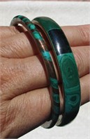 2 Bracelets - Malacite ~ Inset In Brass And Copper