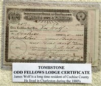 Tombstone Odd Fellow's Certificate - 1919