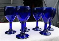 6pc Cobalt Wine Glasses, Hand Blown