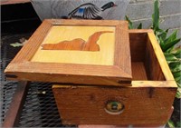 Wood Box - With Inlaid Dinosaur ~ 8" X 8" X 5"
