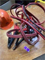 jumper cables and hard hat