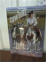 Metal "Cowgirl Up" Sign