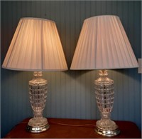 Pair of  Crystal and Brass Lamps