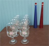10 Piece Floral Glassware and Oil Bottles