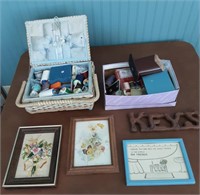 Sewing Box with Accessories & Small Art Collection