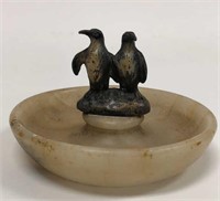 Vintage Polished Stone Ashtray with 2 Penguins