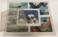 Lot of 5 WWII Airplane Lithograph Prints