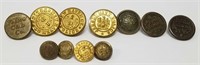11 Vintage Trade & Advertising Brass Coat Buttons