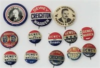 13 Vintage Political Buttons - Various Candidates