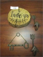 Metal Wall Hooks and Wooden Plaque