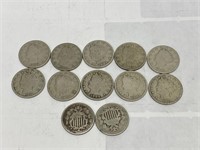 Lot of 12 shield and liberty V nickels US coin
