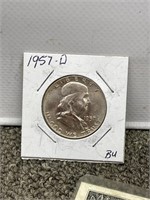 1957 D Franklin silver half dollar US coin
