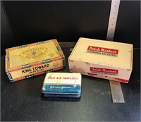 Cigar boxes and metal first aid kit