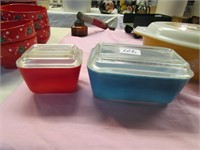 2 Pyrex Refrigerator Bowls Blue, Red