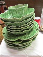 14 pcs Green Cabbage Portugal Stoneware