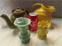 4 pcs stoneware, tea, pitcher & vases