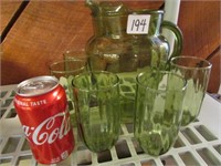 Green Water Pitcher & 5 Glasses
