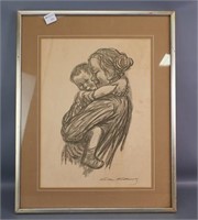 'Child in Arms' by Kathe Kollwitz  Pencil Drawing