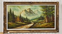 Vintage Oil Painting of Mountain Scene by C. Hall