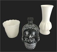 Milk Glass & Skull Glass Jar