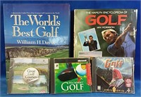 3 unopened golf Gas and 2 hard cover golfing