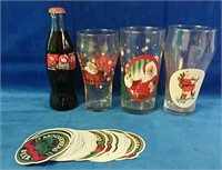 3 Coca Cola glasses, full Kyle Petty bottle and