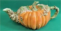 Pumpkin shaped teapot 11" long and 6" wide