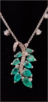 Estate 14K Diamond & Emerald Pendant Necklace #1