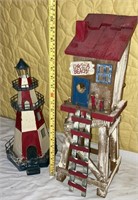 Wooden Birdhouse/ Metal Lighthouse