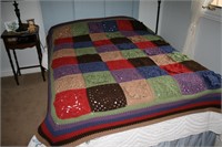 Beautiful, multi-coloured, hand-crocheted AFGHAN