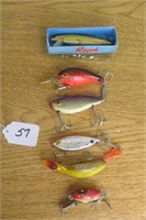 6 Vintage Lures Wood Frog, Cordell, Heddon +