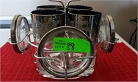 Silver fade highball glasses w/ coasters in caddy