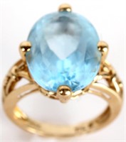 10K YELLOW GOLD 3.5 CT BLUE TOPAZ LADIES RING