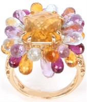 14K YELLOW GOLD 3.2 CARAT TOPAZ LADIES RING