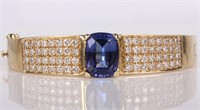 14K YELLOW GOLD TANZANITE DIAMOND LADIES BRACELET