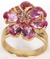 18K YELLOW GOLD PINK SAPPHIRE ROTATING FLOWER RING