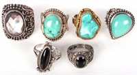 STERLING SILVER TURQUOISE & ONYX LADIES RINGS