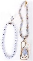 STERLING SILVER BLUE AGATE RING & NECKLACES - (3)