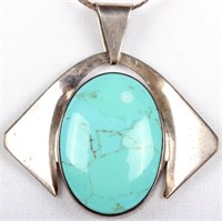 MEXICAN STERLING SILVER TURQUOISE PENDANT NECKLACE