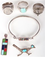 MEXICAN STERLING SILVER ASSORTED JEWELRY - (6)